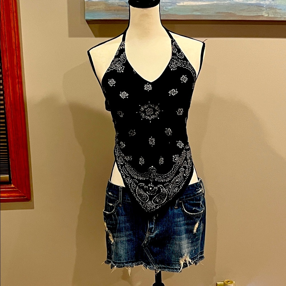 Black Bandana Print Halter Top